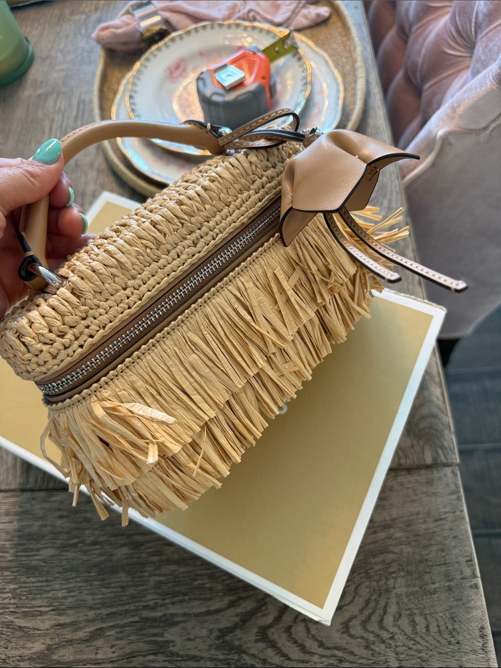 Michael Kors Natural Raffia Fringe Top-Handle Bag Jana cross body bag - Picture 5 of 13